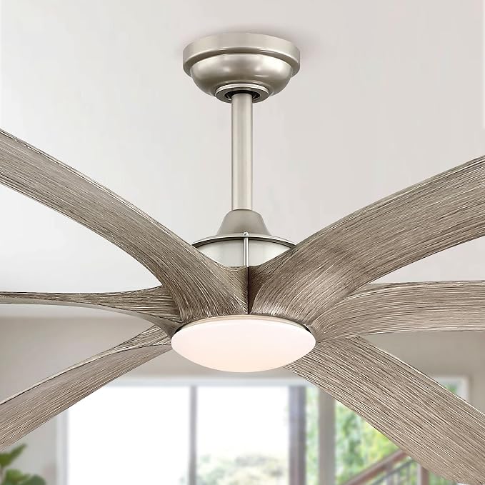 72 Inch Large Ceiling Fans with Lights and Remote - Unique Modern Nickel Outdoor Ceiling Fan with LED Light for Living Room, Bedroom, Patios Covered, Reverse, Timer, Dimmable, 6 Blades