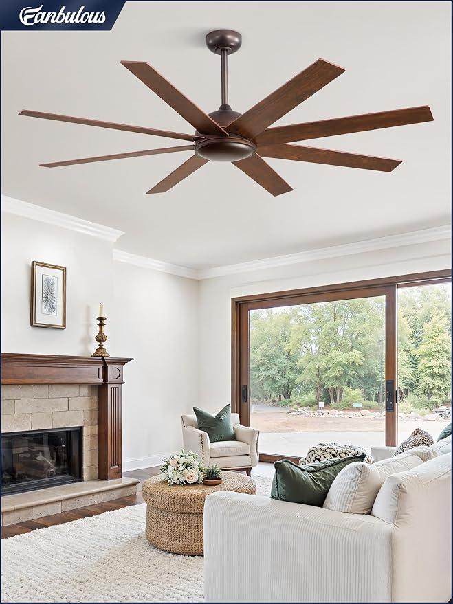 62 Inch Oil Rubbed Bronze Ceiling Fans No Light, Farmhouse Ceiling Fan with Remote, 6-Speeds, Quiet Reversible DC Motor, 8 Blades, Indoor/Outdoor Rustic Ceiling Fan for Living Room, Garage, Patio