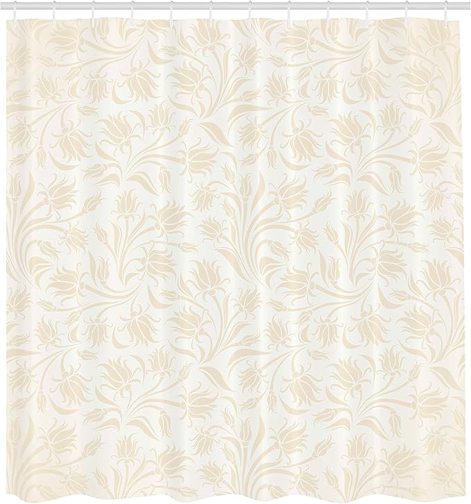 Ambesonne Ivory Shower Curtain, Baroque Style Curved Leaves and Floral Blooms Nature Beauty Continuous Design, Cloth Fabric Bathroom Decor Set with Hooks, 69" W x 70" L, Cream