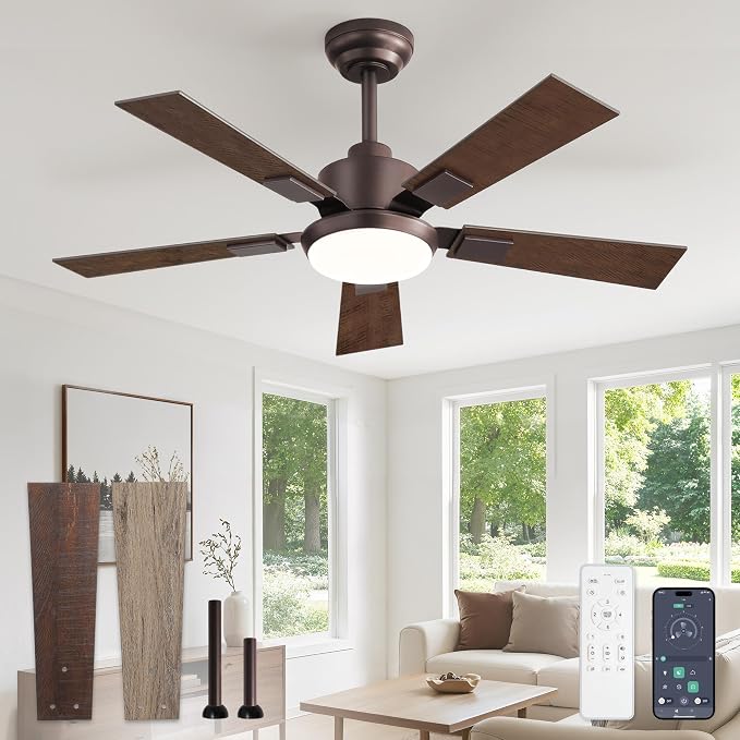 42 Inch Ceiling Fans with Lights and Remote&APP Control, Bronze Smart Ceiling Fan with 3000-6000K Dimmable, 6 Speeds Quiet Reversible Motor, Indoor/Outdoor Ceiling Fan for Bedroom Living Room