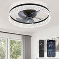 LEDIARY 22 Inch Ceiling Fans with Lights and Remote, Fandelier Low Profile Ceiling Fan, 3000K-6000K Dimmable Flush Mount LED Fan Light, Black Modern Ceiling Fans with Lights for Bedroom