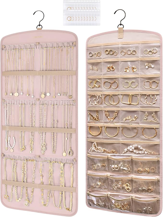 BAGSMART Hanging Jewelry Organizer, Necklace Holder Anti-tangle with 20 Jewelry Storage,1 Piece, Large Pink
