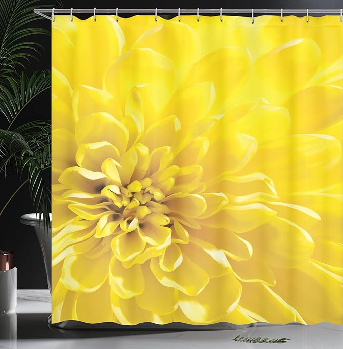 Ambesonne Yellow Shower Curtain, Vibrant Blooming Flower Close up Bridal Botanical Nature Picture for Summer Home Print, Cloth Fabric Bathroom Decor Set with Hooks, 69" W x 84" L, Yellow