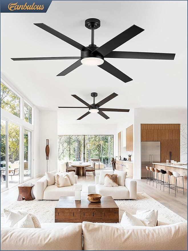 Fanbulous 60 Inch Ceiling Fans with Lights and Remote, Reversible 6 Blades & Dimmable 3-Color Outdoor Ceiling Fans for Patios, DC Motor Large Ceiling Fan for Indoor or Covered Outdoor-Black