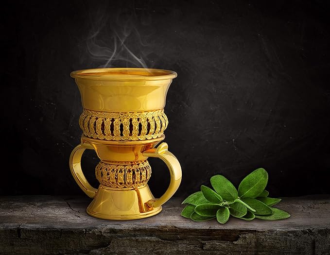 AM Regal Metal Incense Burner - Bakhoor Burner Mubkhara – Frankincense Resin Burner - Ideal for Yoga, Spa & Aromatherapy (Gold)