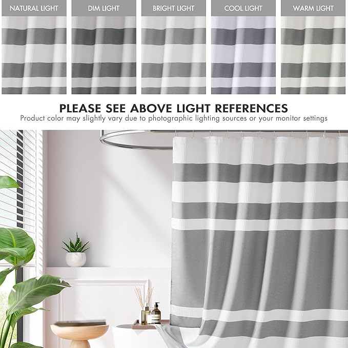 Madison Park Spa Waffle Shower Curtain Pieced Fabric with 3M Scotchgard Moisture Management Modern Home Bathroom Decorations, Wide 108"x72", Grey