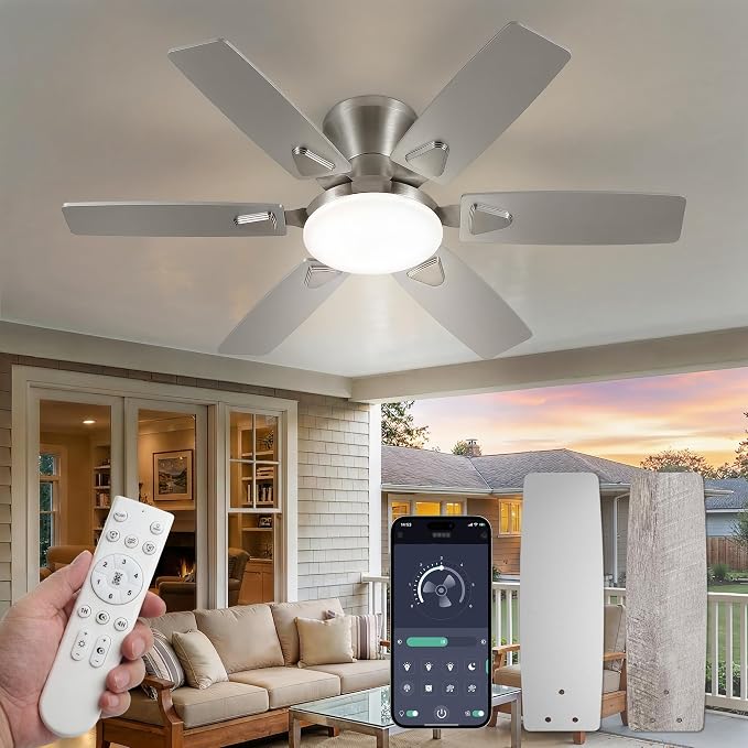 Fanbulous Ceiling Fans with Lights, 42 Inch 6-Blade, Smart APP & Remote Control, Dimmable 5CCT LED with Smart Memory, DC Motor Quiet for Bedroom Living Room, Damp Rated for Outdoor Covered Patio