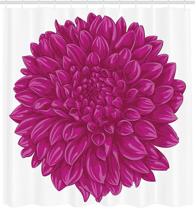 Ambesonne Dahlia Flower Shower Curtain, Big Large Flat Sparse Florets with Outward Pompons Vintage Style in Fuchsia Color, Cloth Fabric Bathroom Decor Set with Hooks, 69" W x 84" L, Pink