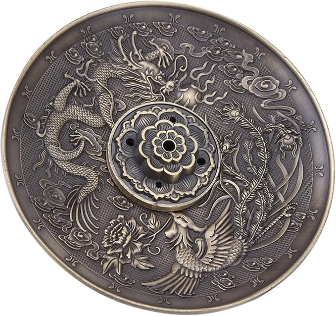 Incense Stick Holder Plate Zinc Alloy Dragon Pattern Incense for Bedroom Temple Office Hotel (Copper)