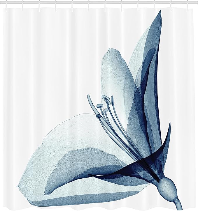 Ambesonne Flower Shower Curtain, X-ray Inspired Image of Amaryllis Flower Nature Inspired Artwork, Cloth Fabric Bathroom Decor Set with Hooks, 69" W x 75" L, White Teal