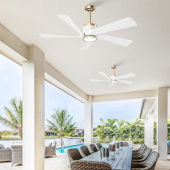 TXCSLY 52" Ceiling Fans with Lights and Remote, Modern Ceiling Fan with Light, Indoor Outdoor Ceiling Fan for Living Room, Bedroom, 5 Blade 3 Color Temperature LED Dimmable (White & Gold)