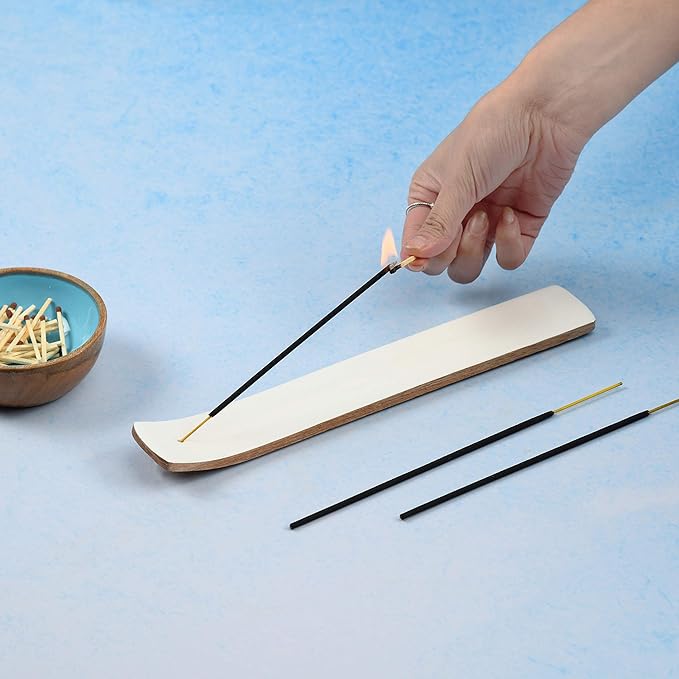 Folkulture Set of 2 Incense Holder or Incense Burner for Insence Sticks, Modern Ash Catcher or Insence Burner Holder, Wooden Insense Stick Holders or Inscent Tray, Mango Wood