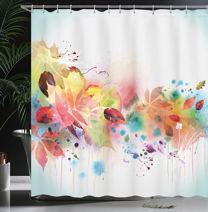 Ambesonne Fall Shower Curtain, Psychedelic Autumn Scene of Abstract Watercolors Splashes and Brushstrokes in a Blurry Design Art, Cloth Fabric Bathroom Decor Set with Hooks, 69" W x 84" L, Cadet Blue