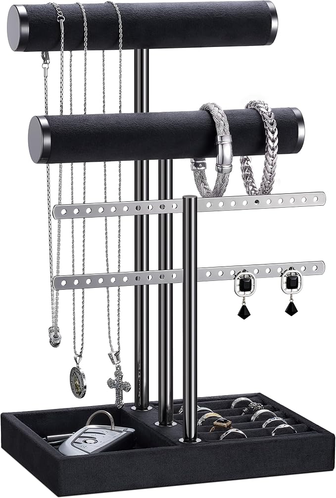 Jewelry Organizer Stand for Necklaces, Bracelets, Earrings, Rings, PB | 3 Tier Velvet Bracelet Holder Display | Jewelry Organizers and Storage | Jewelry Tree | Jewelry Towers