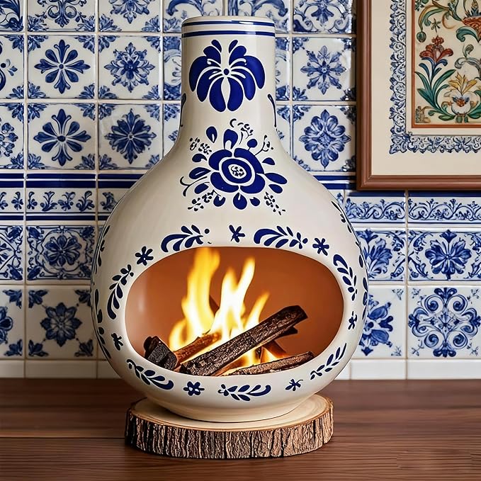 Ceramic Incense Holder Palo Santo Burner Talavera Mexican Pottery Decor for Home 7.5" Mini Chimenea Incense Burner for Sage Sticks Rituals, Christmas Yoga Spa Gifts