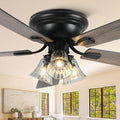 52 Inch Flush Mount Farmhouse Ceiling Fans with Lights and Remote Control | 5 Reversible Blades Vintage Low Profile Ceiling Fan with 3-Light 6 Speeds for Living Room Bedroom Kitchen Dining Room
