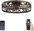 LEDIARY 23" Caged Ceiling Fan with Light, APP&Remote Control, Large Flush Mount Farmhouse Fan Lights, Low Profile Rustic Bladeless Ceiling Fan Fixtures for Bedroom, Kitchen-Black Gold Color