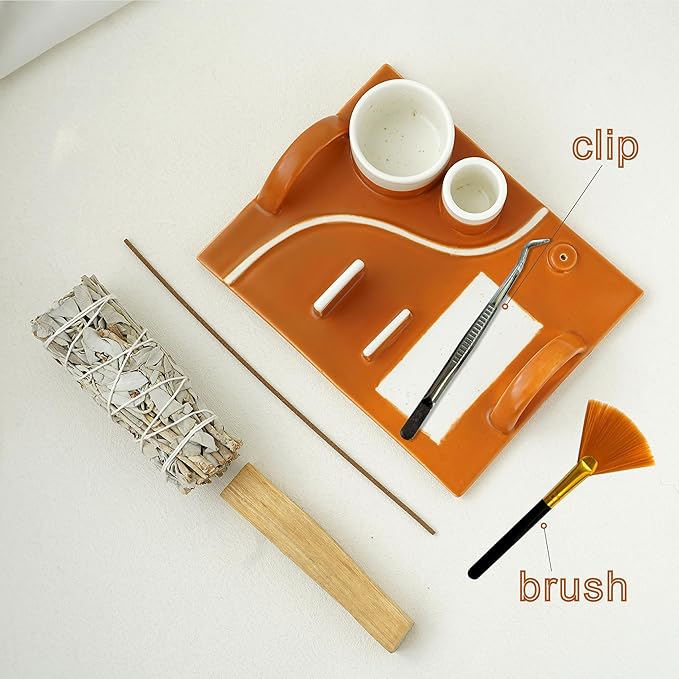 Sage Burner Plate, Large Incense Holder 7", Incense Tray Ash Catcher, Palo Santo Holder, Incense Stick Holder, White Sage Holder with Handle, Sage Holder for Burning, Modern Plao Santo Burner