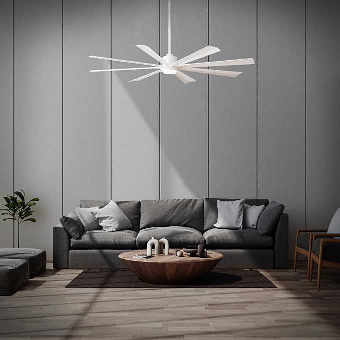 Modern Forms Size Matters Indoor or Outdoor 8-Blade 56in Smart Ceiling Fan in Matte White with Adjustable CCT 2700-3000-4000-5000K LED Light Kit and Remote Control