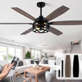 60 Inch Farmhouse Ceiling Fan with Light and Remote Black Rustic Ceiling Fan Quiet and Reversible DC Motor Caged Chandelier Fan for Living Room Bedroom