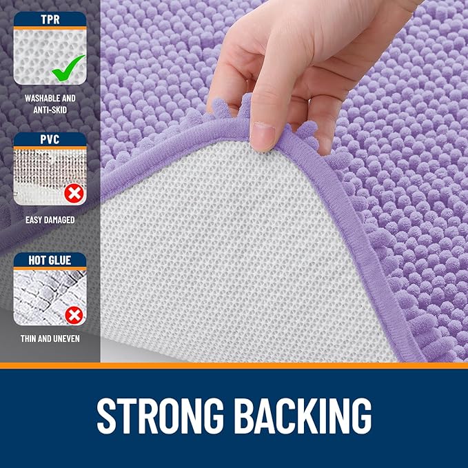 OLANLY Bathroom Runner Rugs 70x24, Soft Absorbent Chenille Bath Rugs, Rubber Backing Quick Dry, Machine Washable Long Bath Mats for Bathroom Floor, Tub and Shower, Home Decor Accessories, Lavender