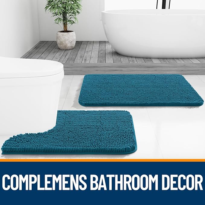 OLANLY Bathroom Runner Rugs 47x24, Soft Absorbent Chenille Bath Rugs, Rubber Backing Quick Dry, Machine Washable Long Bath Mats for Bathroom Floor, Tub and Shower, Home Decor Accessories, Peacock Blue
