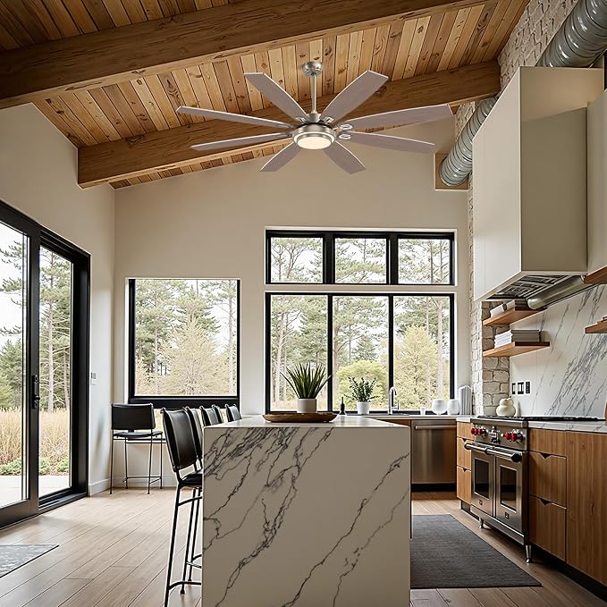 72 Inch Large Ceiling Fans with Lights and Remote Control, Modern Nickel Ceiling Fan with Quiet Reversible DC Motor, Timer, 6 Speeds for Living Room, Kitchen, Home Office, Outdoor Patio