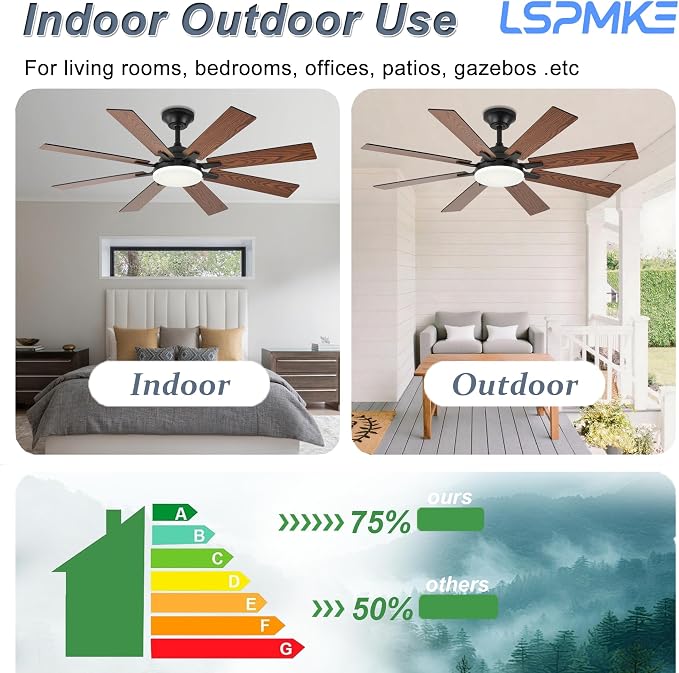 Ceiling Fan With Light & Remote Indoor/Outdoor Use 52 Inch Brown | Reversible DC Motor,3CCT, Dimmable, Timer, Noiseless,Ceiling Fan for Bedroom Living Room