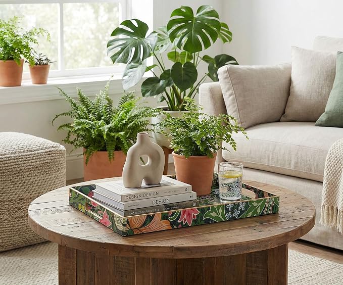 Decorative Tray, Marbling Plastic Tray with Handles, Rectangular Vanity Tray and Serving Tray for Bathroom, Kitchen, Ottoman and Coffee Table, 15.6" x 10.2" (Green Morris, 15.7 x 11.8 Inch)