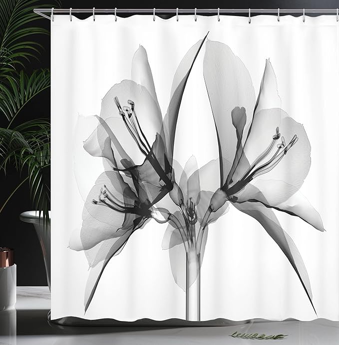 Ambesonne Flower Shower Curtain, Illustration of a Blooming Flower X-ray Vision of Nature Solarized Pattern, Cloth Fabric Bathroom Decor Set with Hooks, 69" W x 84" L, Taupe Grey