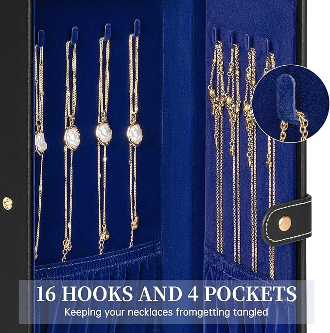 AKOZLIN 6-Tier Jewelry Box Organizer Functional 5 Drawers Leather Jewelry Storage Case for Women Girls Ring Necklace Earring Bracelet Holder Organizer with Mirror Extra Large BlackBlue