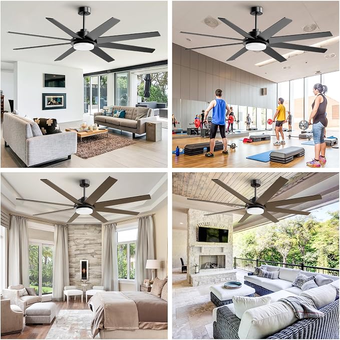 72 Inch Ceiling Fans with Lights and Remote APP Control, Outdoor Indoor Black LED Big Ceiling Fan Reversible 24db Quiet, 6 Speed 3CCT Dimmable,Modern Ceiling Fan for Patio Living Room Farmhouse Garage