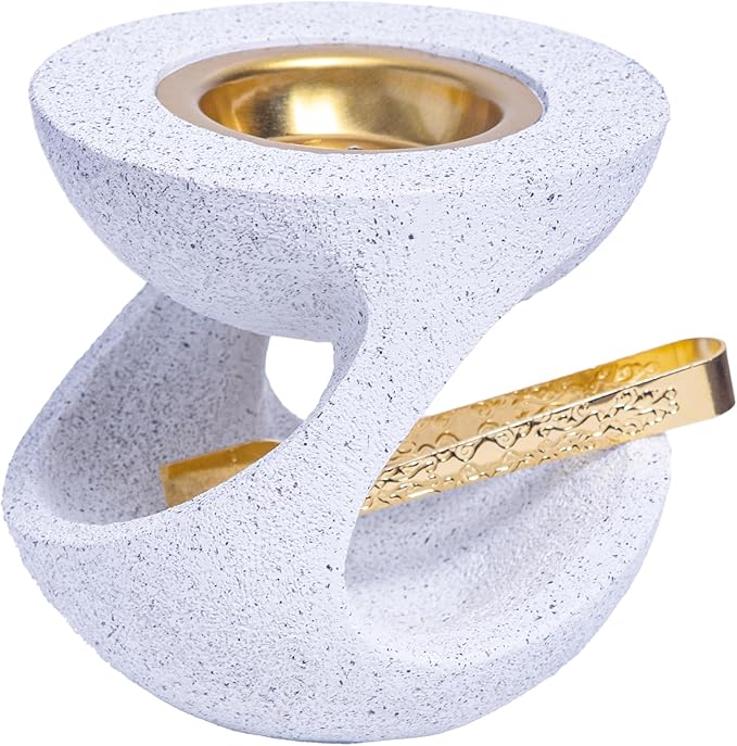 Bakhoor Burner Frankincense Resin Incense Burner for Charcoal with Tong, for Yoga Spa Aromatherapy Meditation, Home Office Decor (White)