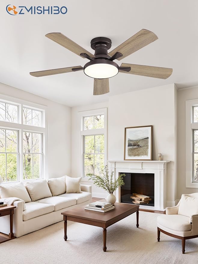 ZMISHIBO 42 Inch Flush Mount Ceiling Fan with Light, Remote&APP, Oil Bronze | 6-Speed Quiet DC Motor, Dimmable 24W LED with 3CCT (3000K-6500K), Modern Low Profile for Living Room, Bedroom, Kitchen