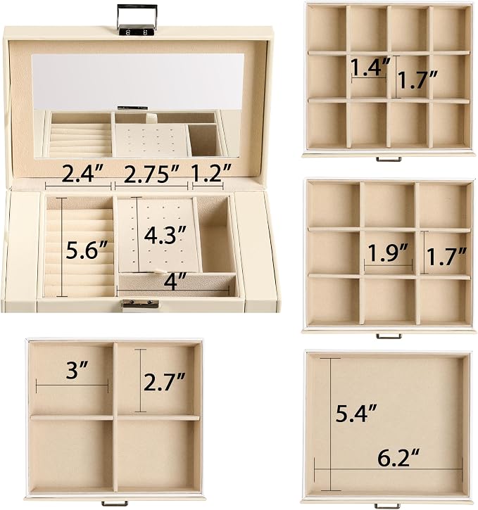 Frebeauty 5-Layer Jewelry Box for Women,Jewelry Organizer with 4 Drawers | Faux Leather,Built-in Mirror,Spacious Jewelry Storage,16 Necklace Hooks,Organizing by Category for Rings Earrings Bracelet