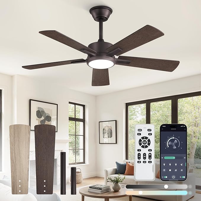 Fanbulous 42 Inch Ceiling Fans with Lights and Remote, Stepless Color Temperature Change & Dimmable 20W LED Ceiling Fan, 6 Speeds Reversible Quiet DC Motor for Bedroom, Living Room, Oil Bronze