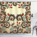 Ambesonne Floral Shower Curtain, Traditional Flower Motif East Culture Inspired Ivy Swirls Sprout, Cloth Fabric Bathroom Decor Set with Hooks, 69" W x 70" L, Brown Black