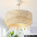 20" Boho Ceiling Fans with Lights, Rattan Fandelier Chandelier Ceiling Fan with Light Remote Control, Caged with 6 Speeds for Bedroom, Nursery