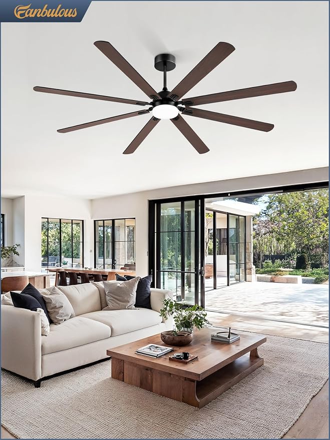 Fanbulous 84 Inch Ceiling Fans with Lights, Black Modern Ceiling Fan with Remote,Large Farmhouse Indoor & Outdoor Ceiling Fan with 8 Dual Finish Blades, Quiet DC Motor, Bright LED Light