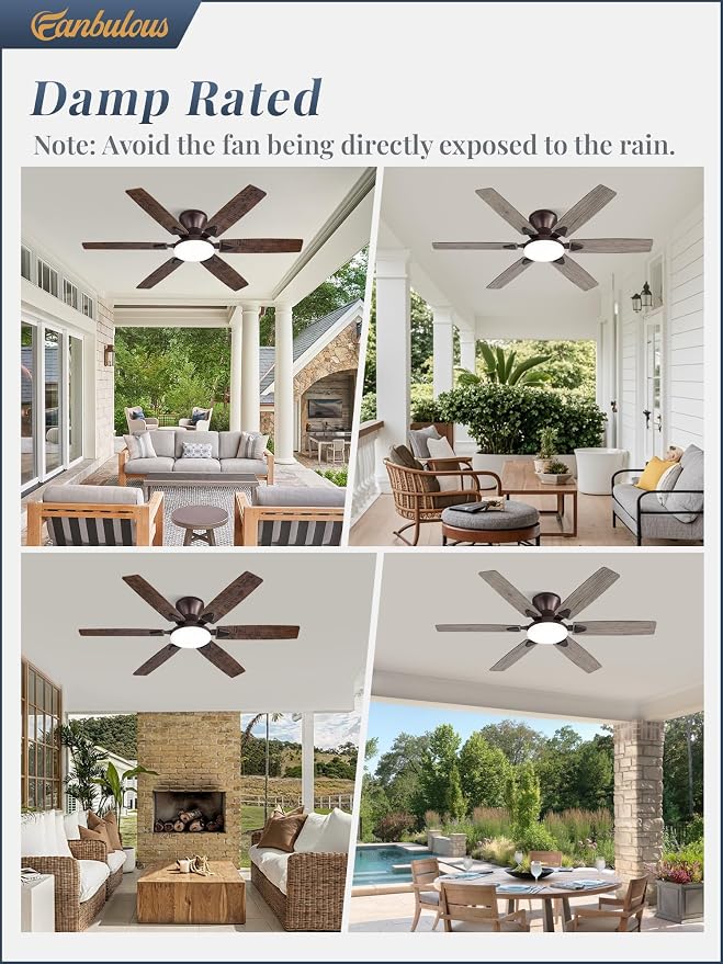 Fanbulous Ceiling Fans with Lights, 52 Inch 6-Blade, Smart APP & Remote Control, Dimmable 5CCT LED with Smart Memory, DC Motor Quiet for Bedroom Living Room, Damp Rated for Outdoor Covered Patio