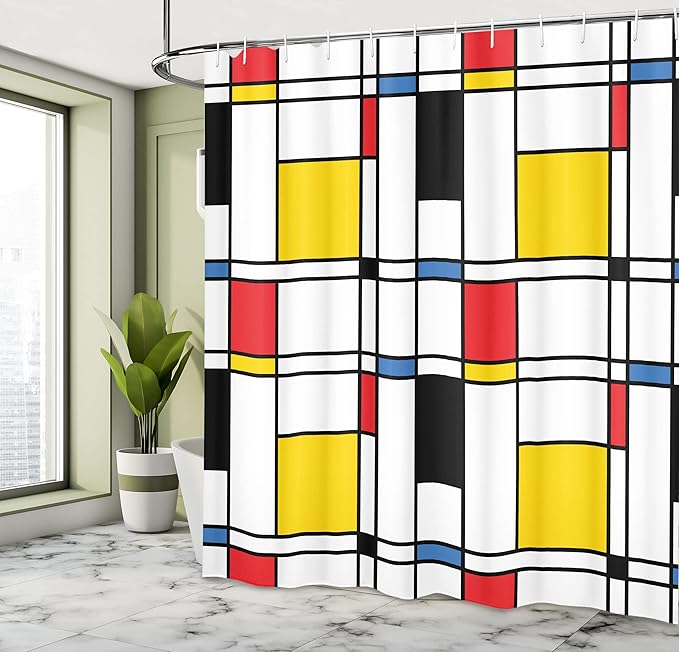 Ambesonne Abstract Shower Curtain, Geometric Colorful Pattern with Crossover Rectangle in a Frame Shapes of a Window of Artwork, Cloth Fabric Bathroom Decor Set with Hooks, 69" W x 70" L, Dark Coral