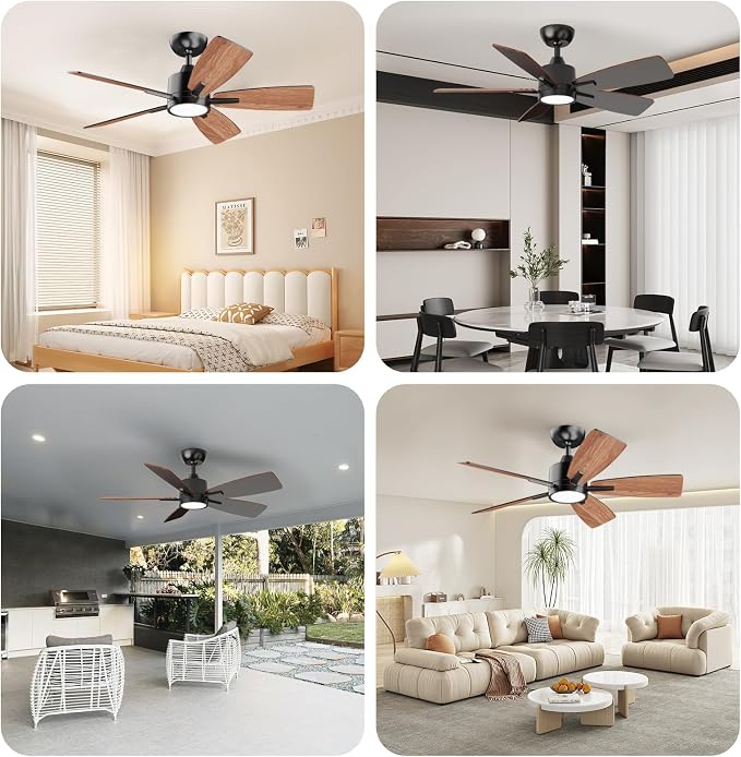 TALOYA 42 Inch Ceiling Fans with Lights Led Remote Control Low Profile Flush Mount for Bedroom Home Outdoor Patio Living Room,3 Color Temperatures,Dimmable,DC Motor,Reversible,5 Blades,Black