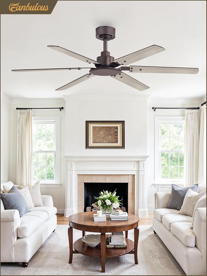 Fanbulous Ceiling Fan No Light, 48 Inch Indoor/Outdoor 6 Blades Ceiling Fan with Remote, 6-Speeds, Quiet Reversible DC Motor, Fans Without Light for Tilted Ceiling/Bedroom/Living Room/Patios