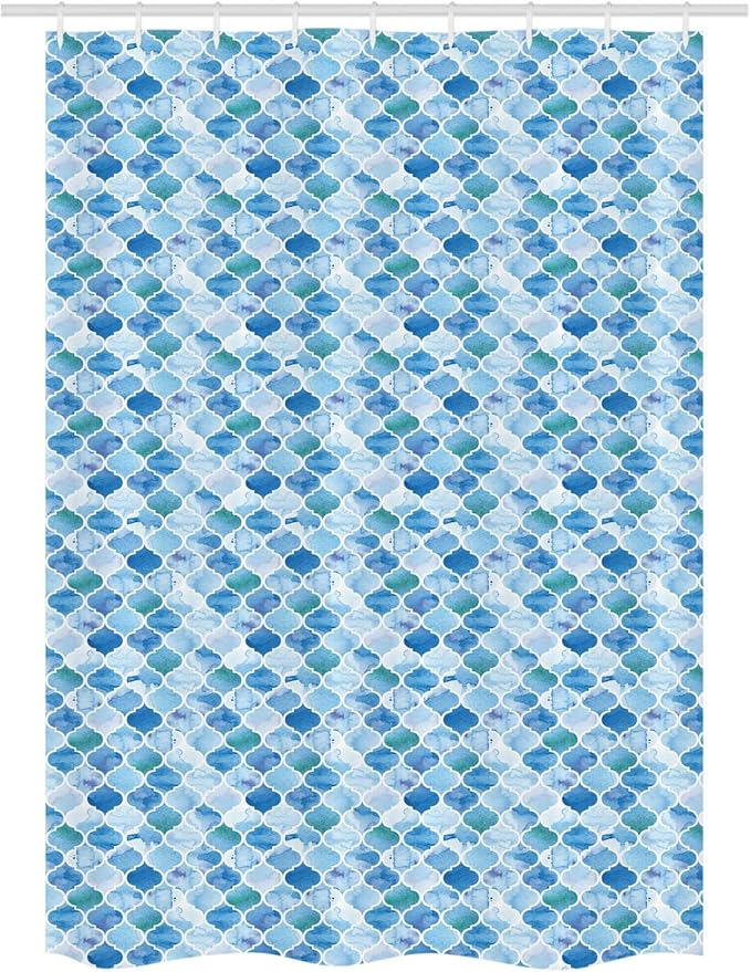 Ambesonne Moroccan Stall Shower Curtain, Oriental Style Mosaic Pattern in Watercolor Paint Retro Style Art Print, Decorative Fabric Set with Hooks for Bathroom, 54" W x 78" L, Pale Blue