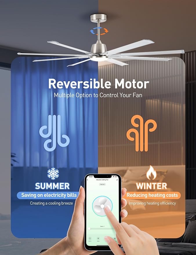 Minislak 72 Inch Ceiling Fan with Light,Industrial Ceiling Fan with 8 Black Aluminium Blades,Smart Fan Compatible with Alexa,Garage Outdoor Indoor Fan for Patio and Living Room
