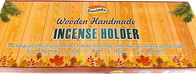 Govinda - Incense Burner Stick Holder Ash Catcher Wooden Handmade Modern Gift Wood Home Decor Size 12 X 4 Inches, OM Design (Snowflakes)