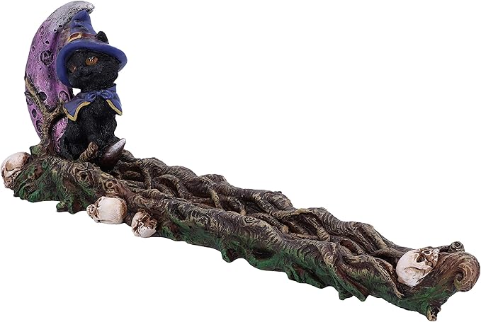 Nemesis Now Grimalkin Witches Familiar Black Cat and Crescent Moon Incense Burner,29cm