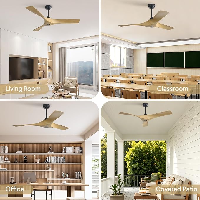 Sofucor 52 Inch Ceiling Fans No Lights, Modern Ceiling Fan with 3 Plastic Blades, 4500CFM 6-Speed 3-Timer Reversible DC Motor, for Bedroom Living Room Patios Office, ETL/FCC