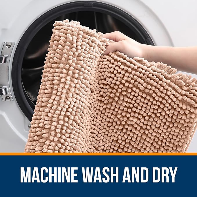 OLANLY Bathroom Rugs 34x21, Extra Soft Absorbent Chenille Bath Rugs, Rubber Backing Quick Dry, Machine Washable Bath Mats for Bathroom Floor, Tub and Shower, Home Decor Accessories, Peach