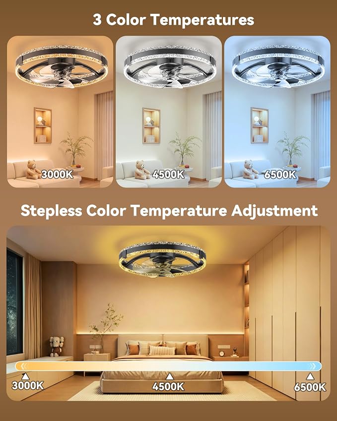 RGB Low Profile Ceiling Fan with Lights,RGB Ceiling Fans with Lights and Remote, 3000-6500K Dimmable Modern Flush Mount LED Fan Lights, 6 Wind Speeds Ceiling Fans for Bedroom